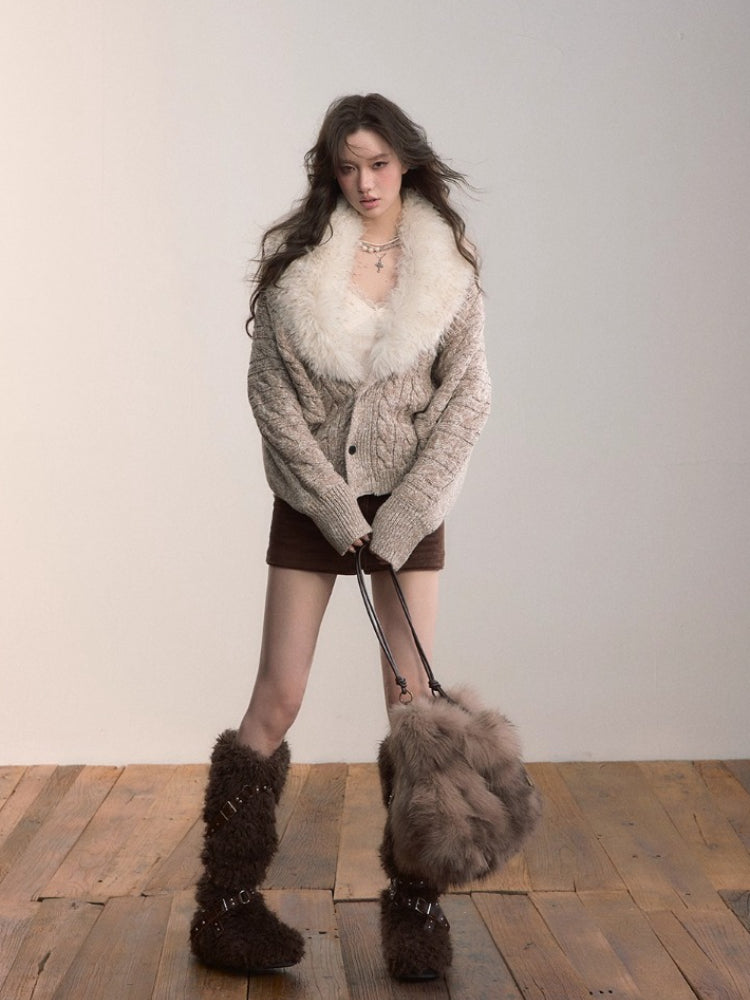 Heavyweight Detachable Fur Collar Cardigan
