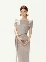 Gray Tie-Waist Knit Top & Skirt Set