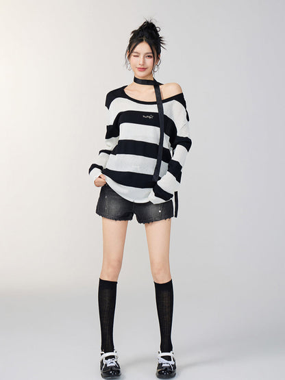 Hollow Stripe Oversized Sun Protection Shirt