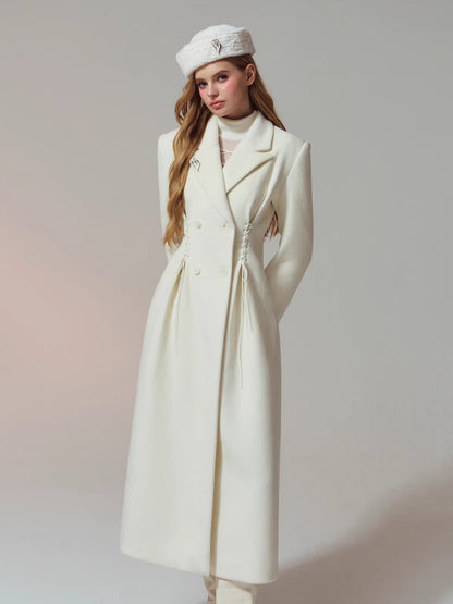 Laced Waist Double Breasted Wool Coat