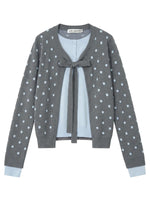 Polka Dot Bow Tie Knit Cardigan