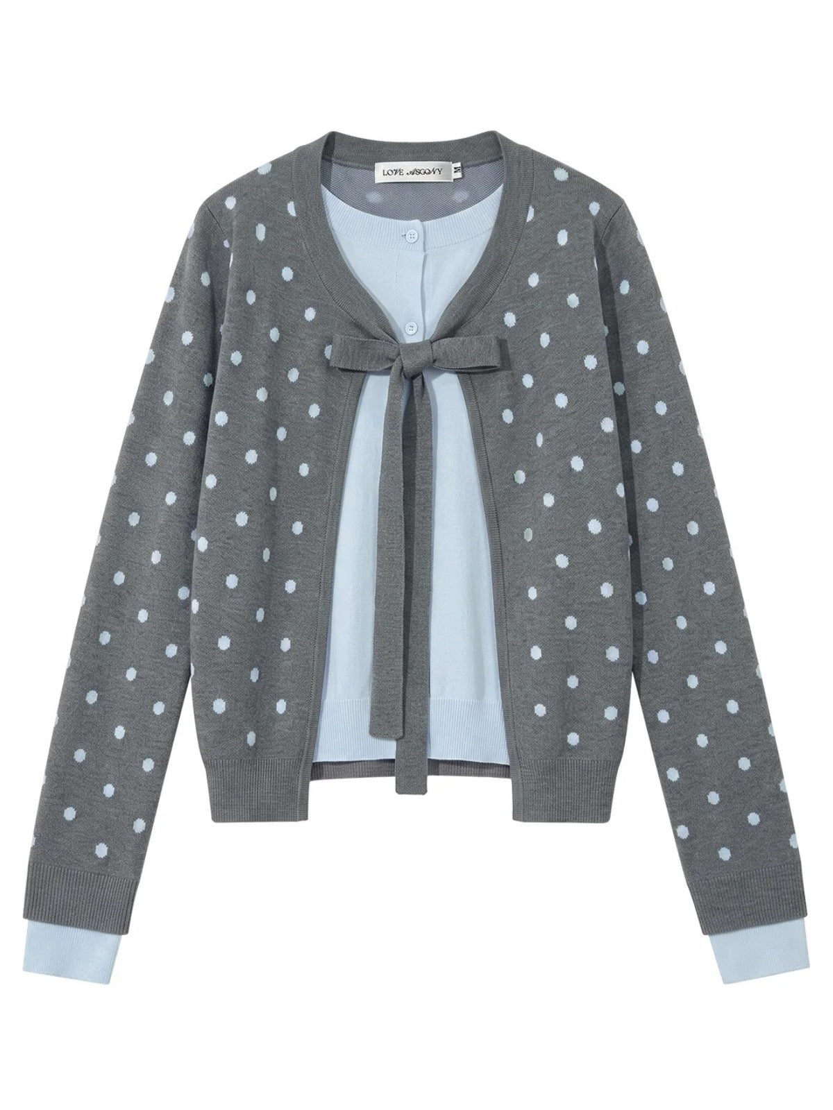 Polka Dot Bow Tie Knit Cardigan