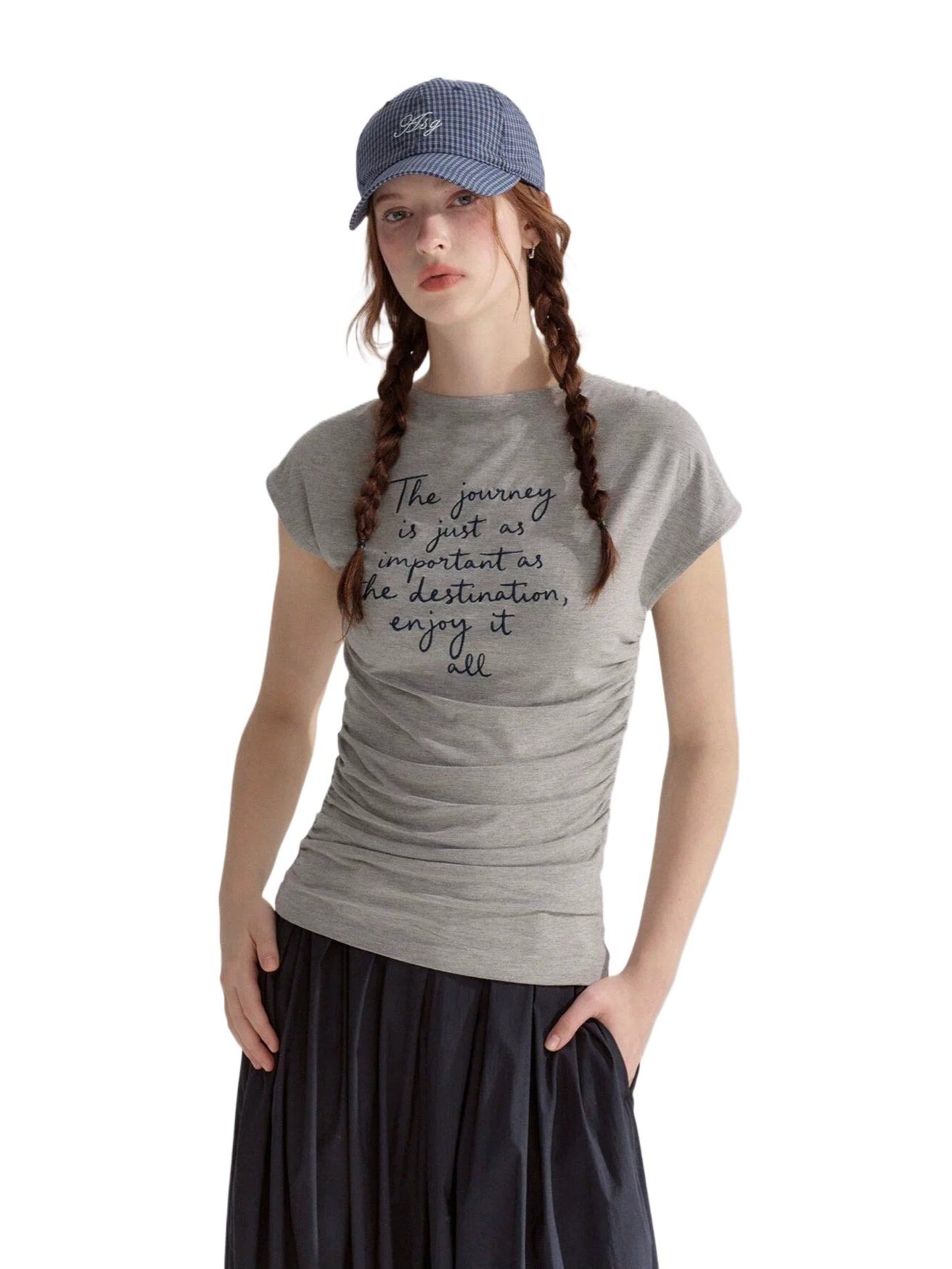 Embroidered Ruched T-Shirt