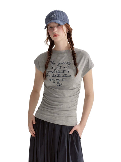 Embroidered Ruched T-Shirt