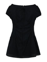 Navy Blue Tie-Waist Puff Mini Dress