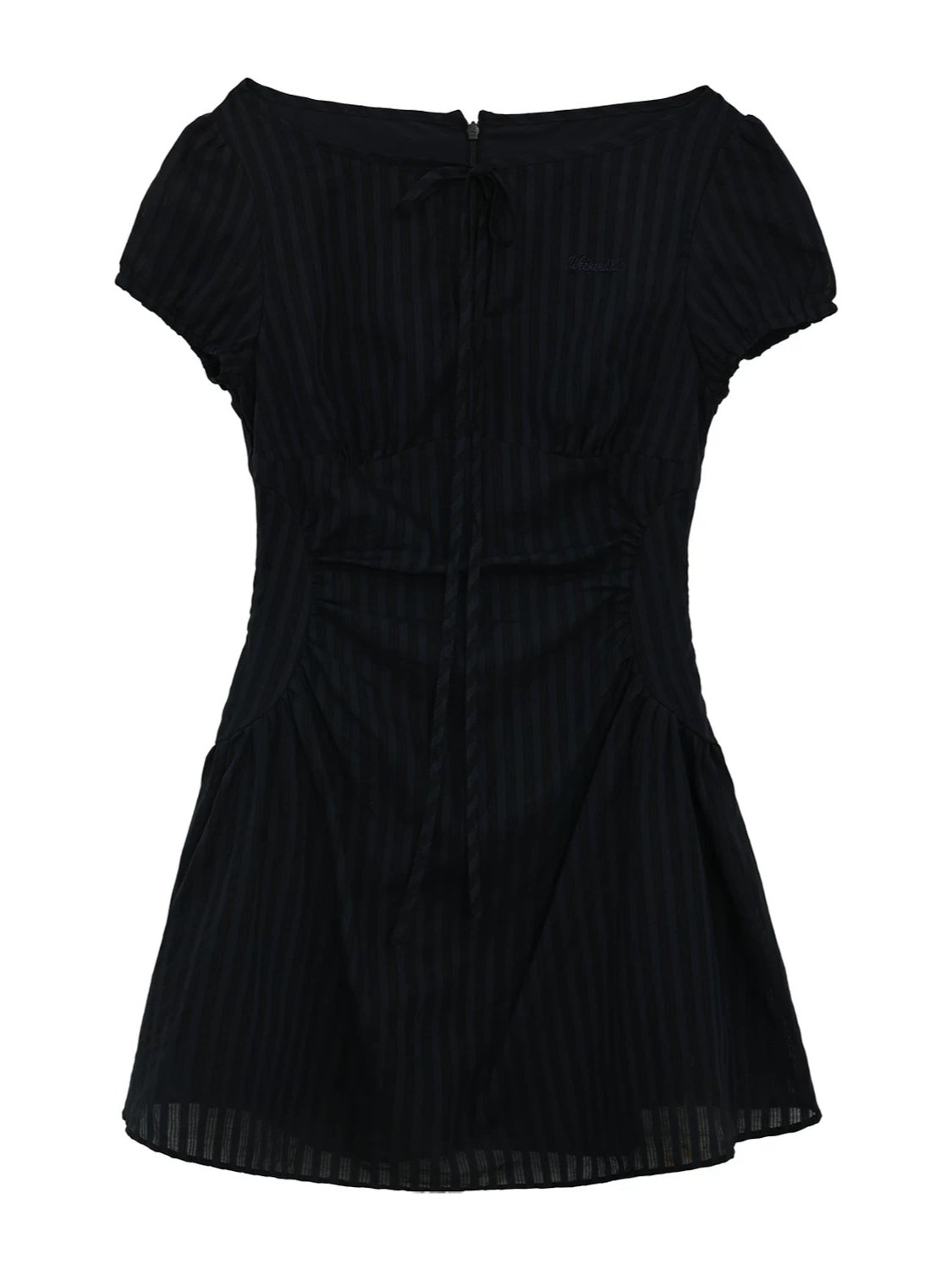 Navy Blue Tie-Waist Puff Mini Dress