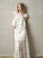 Lace Embroidery Flower French - Style Shirt & Skirt Set