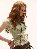 Vintage Beaded Polo Mesh Top