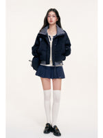Wool Blend Knit Trim Down Jacket