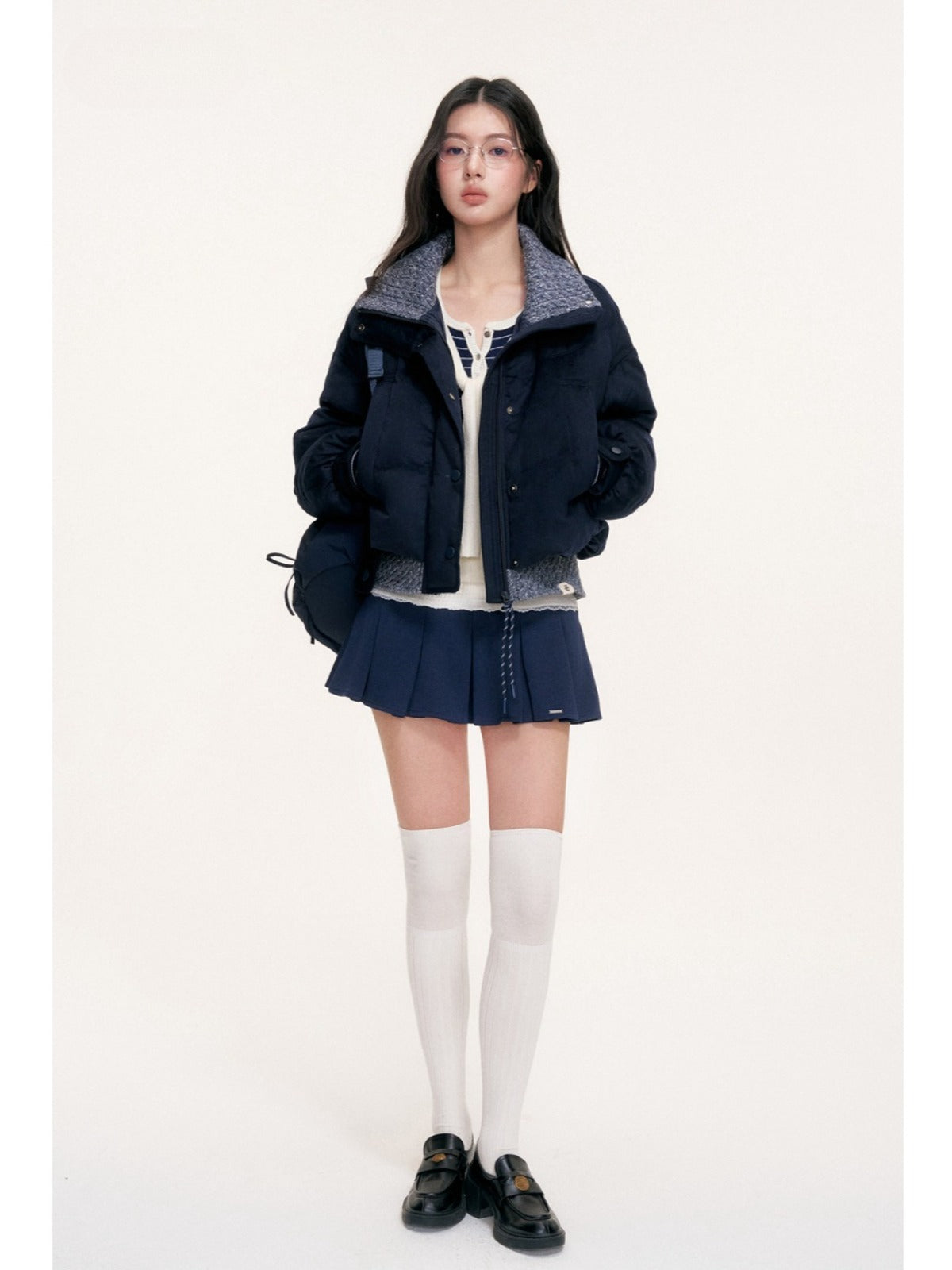 Wool Blend Knit Trim Down Jacket