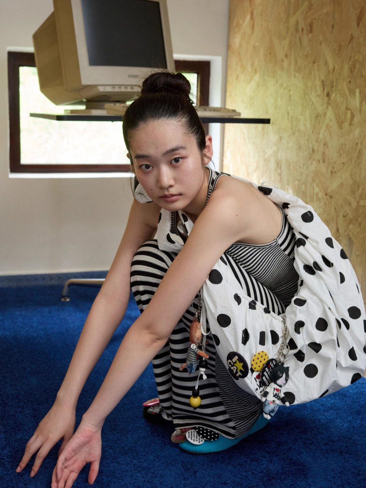Polka Dot Ruched Dumpling Shoulder Bag