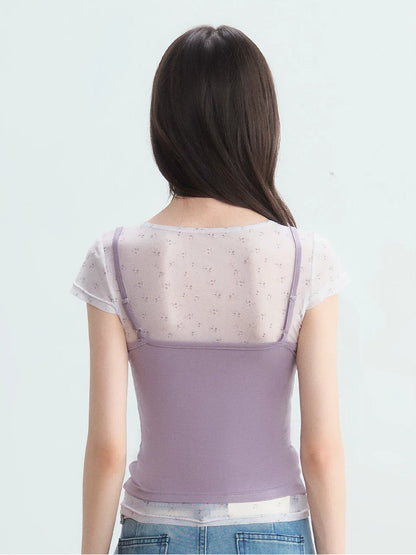 Floral Mesh Layered Top Set
