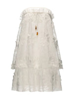 White Floral Appliqué Strapless Mini Dress
