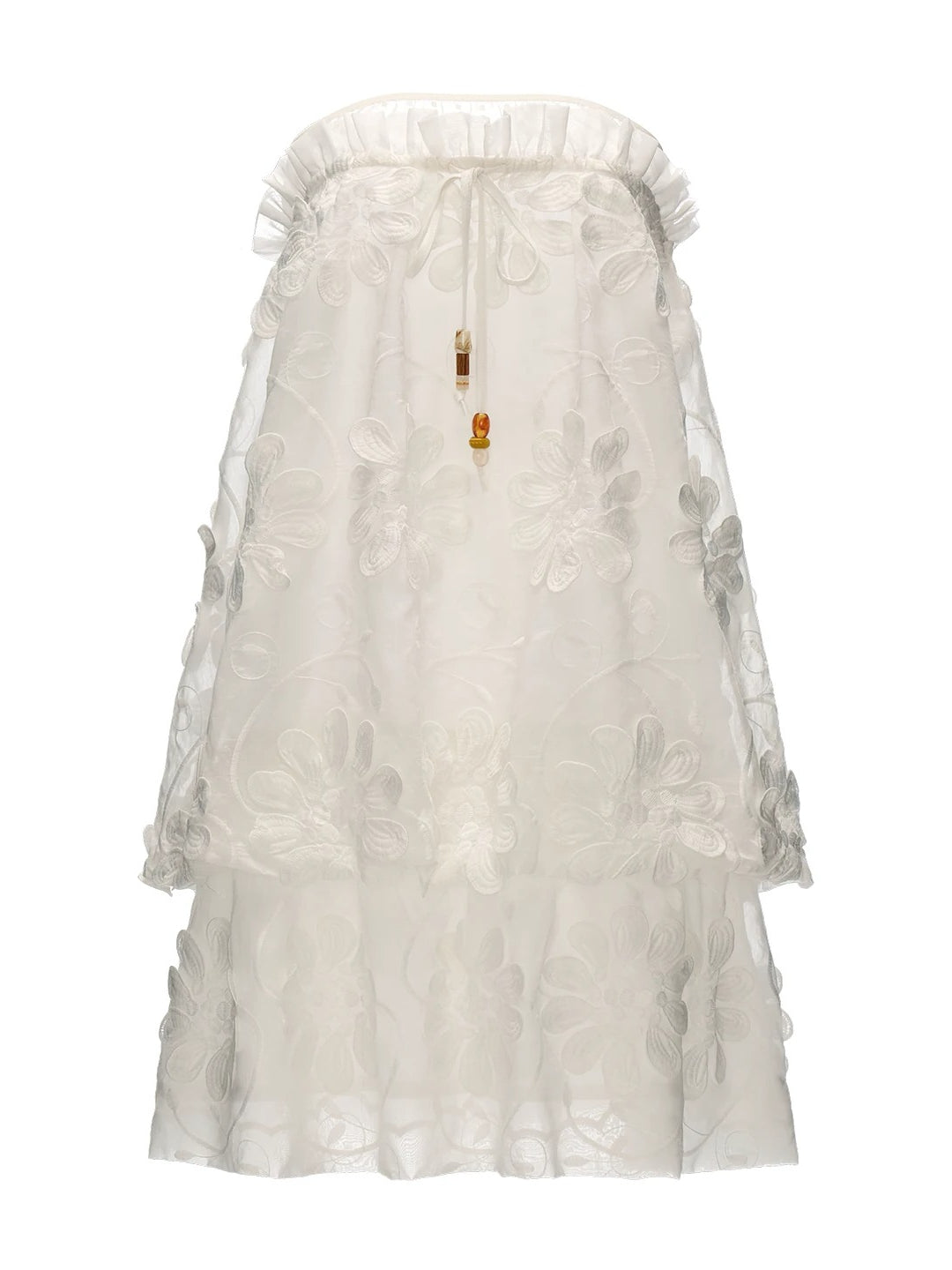 White Floral Appliqué Strapless Mini Dress