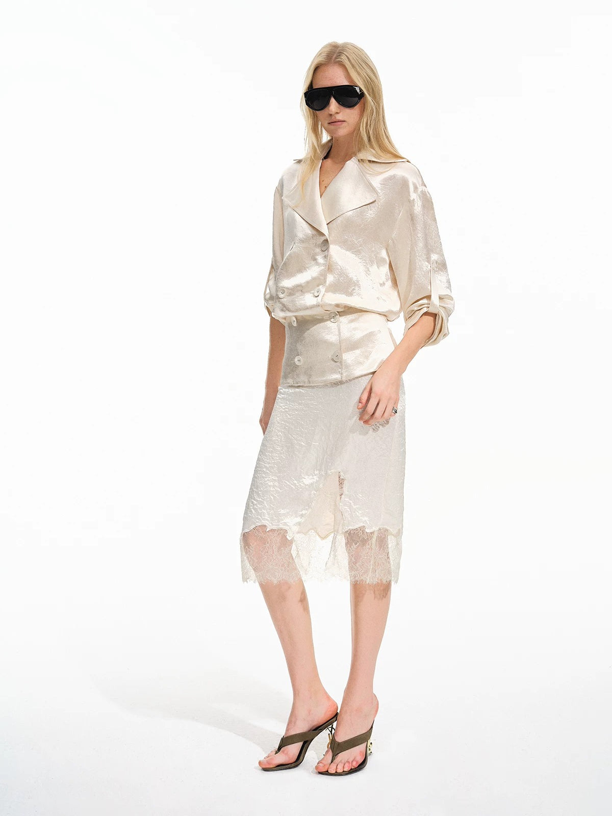 Acetate Lace Layered Midi Skirt