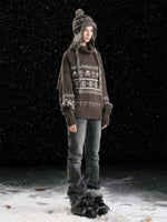 Striped Snowflake Knit Earflap Hat