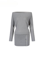 Thin One-shoulder Oblique-shoulder Button Dress