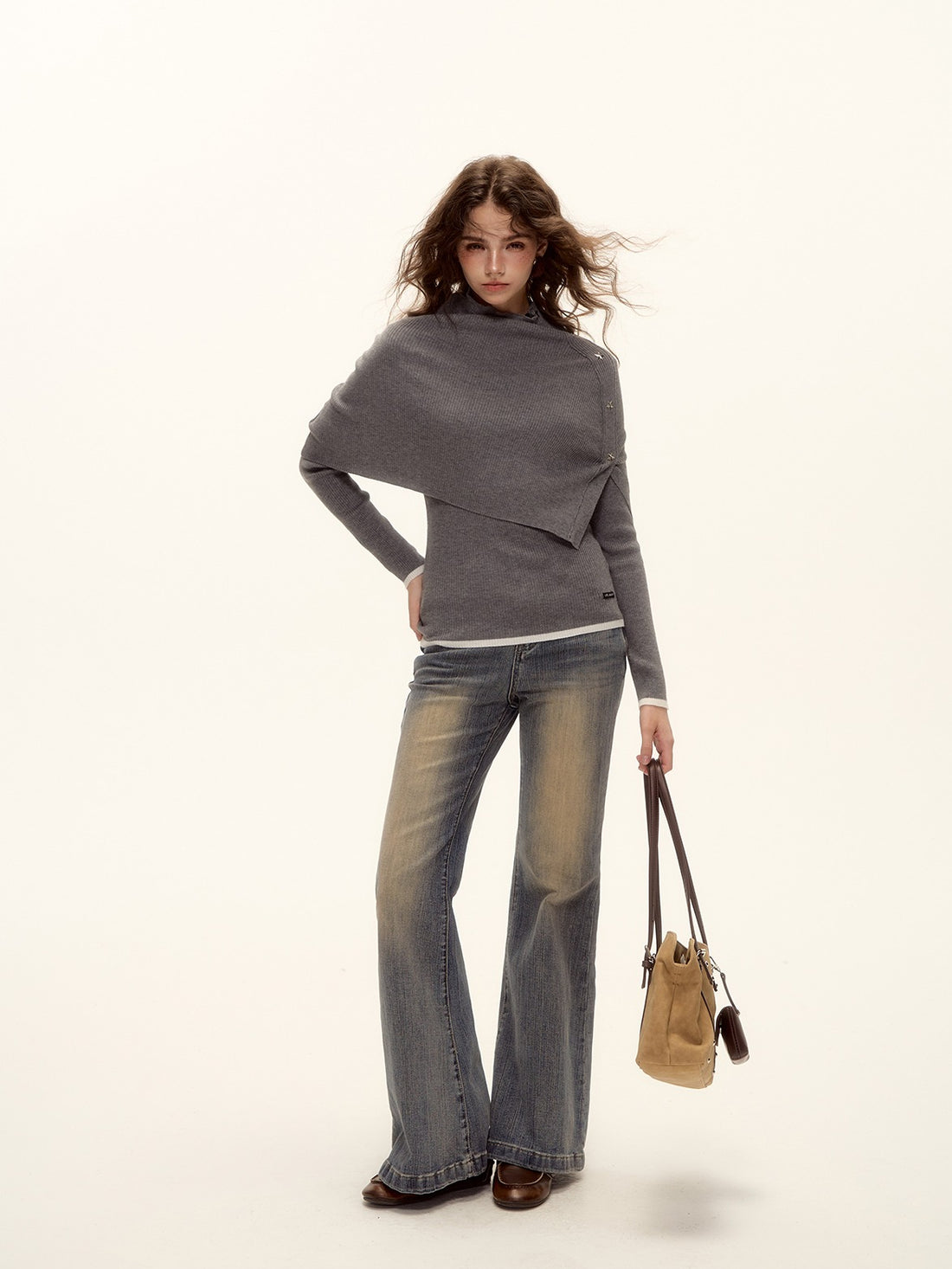 Detachable Cape Turtleneck Knit