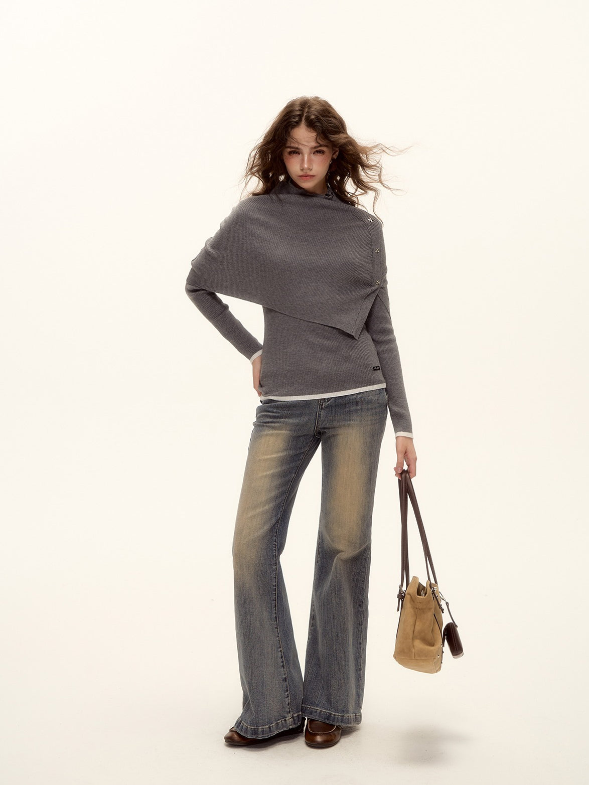 Detachable Cape Turtleneck Knit