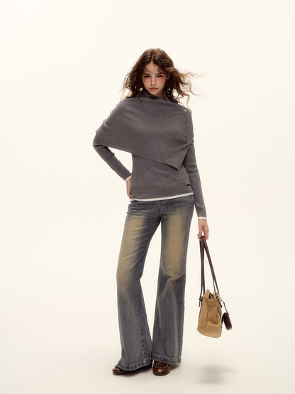 Detachable Cape Turtleneck Knit