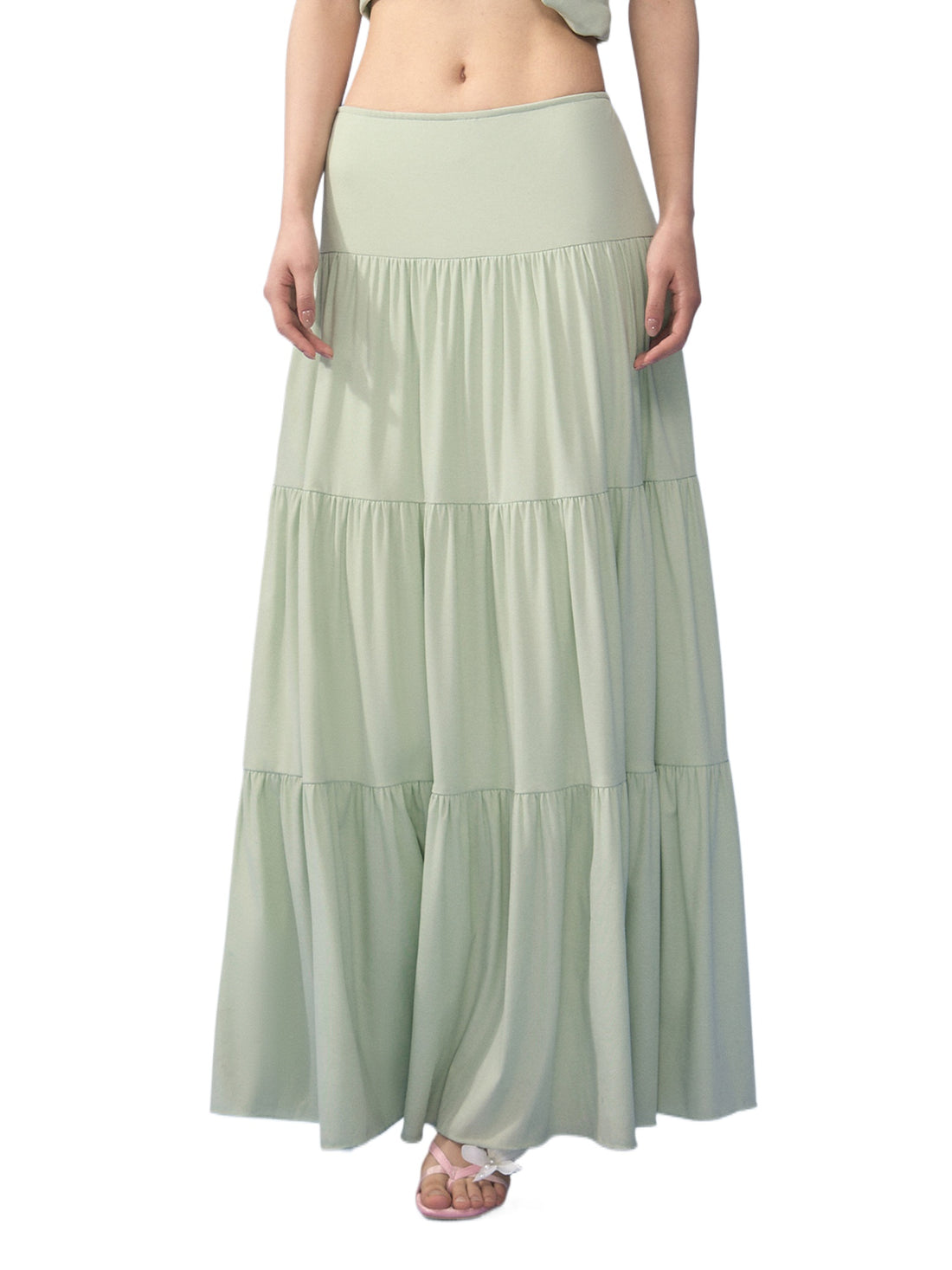 Green Tiered Maxi Skirt