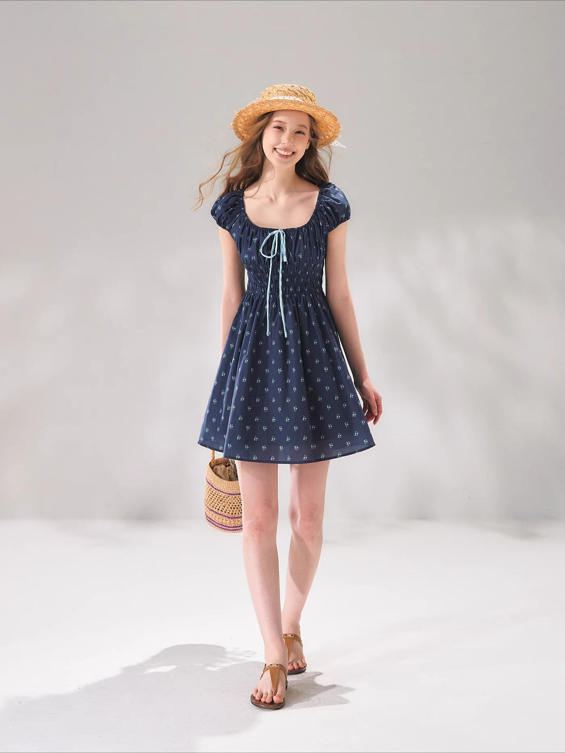 French Floral Tie Waist Dress