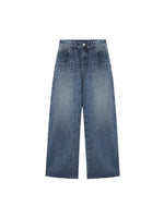 Blue Vintage Studded Wide-Leg Jeans