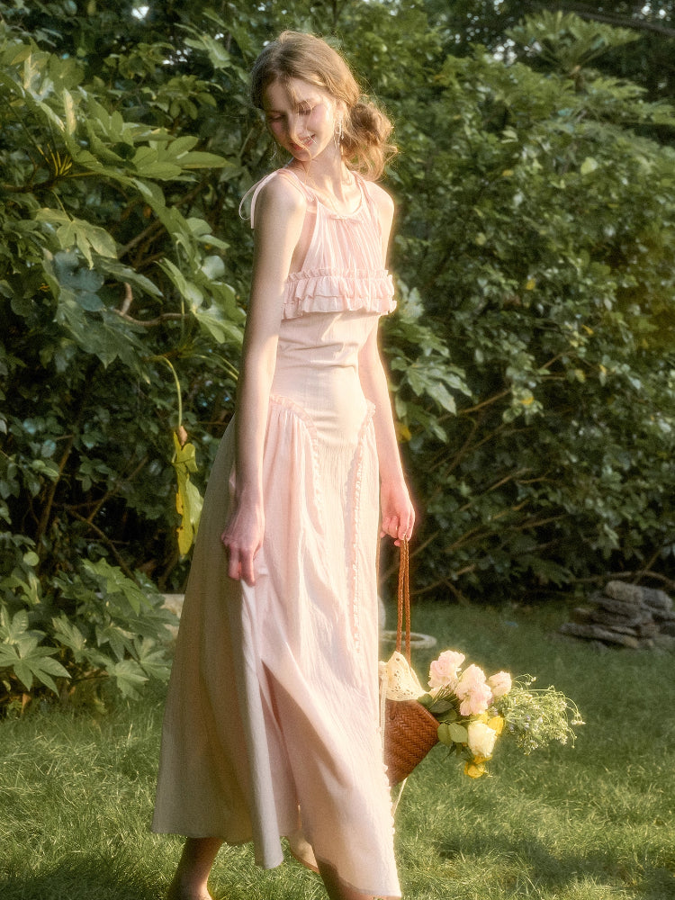 Washed Cotton Halter Long Dress