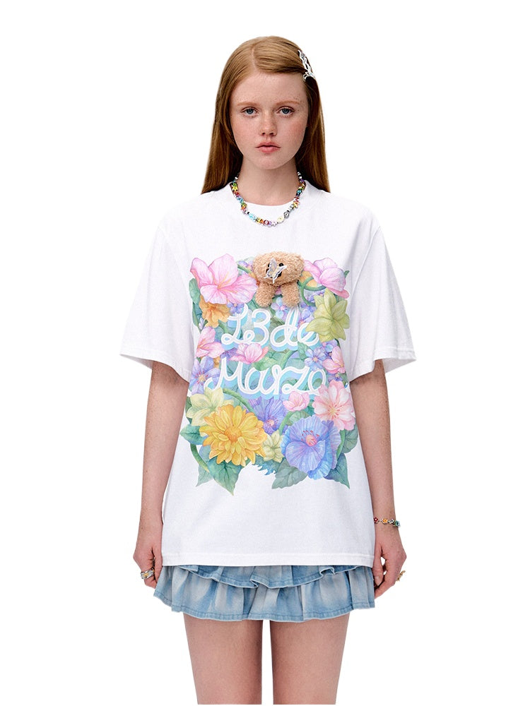 3D Butterfly Flower Crew Neck Cotton T-shirt