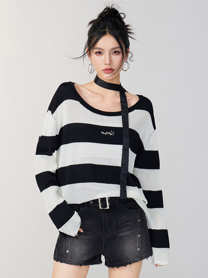 Hollow Stripe Oversized Sun Protection Shirt