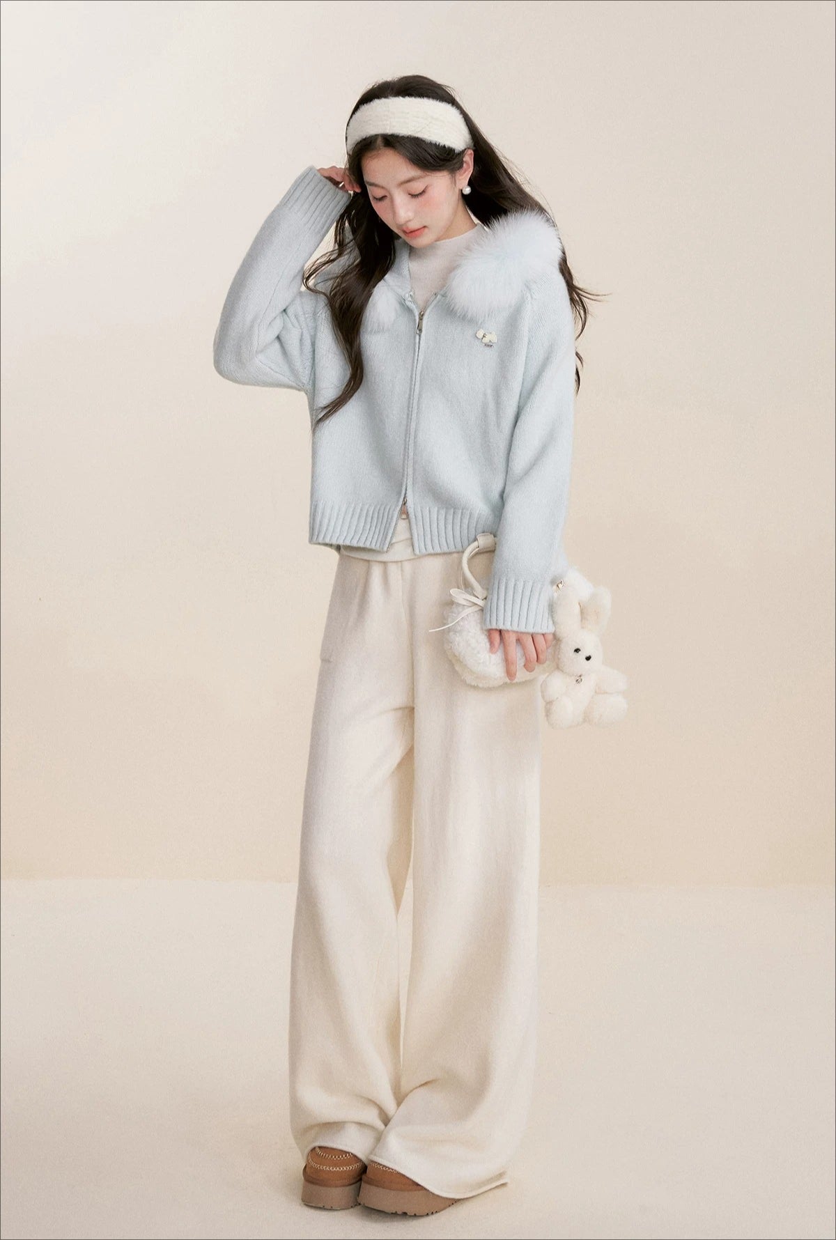 Fur Collar Knit Cardigan