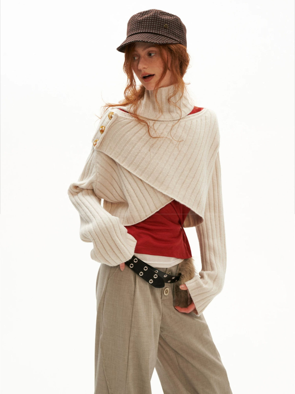 Cross Neck Recycled Knit Sweater