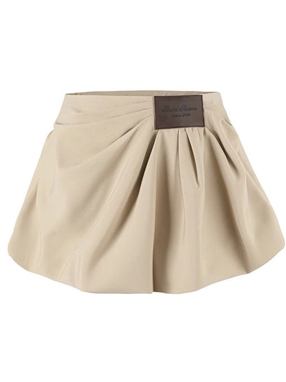 Khaki &amp; Navy Blue Pleated A-Line Skirt