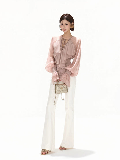 White Low-Waist Flare Pants