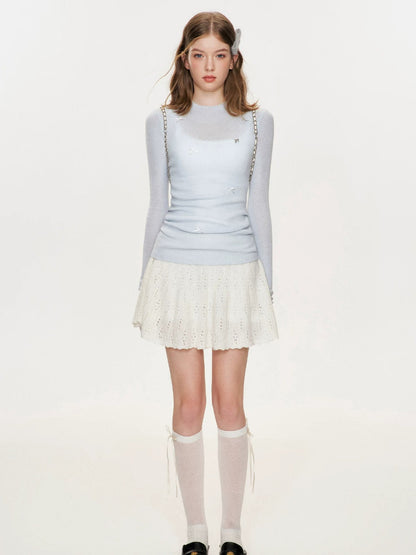 Wool Bow Turtleneck Top
