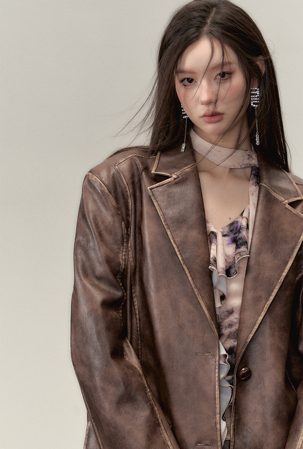 Vintage PU Leather Jacket &amp; Skirt Two-Piece Set