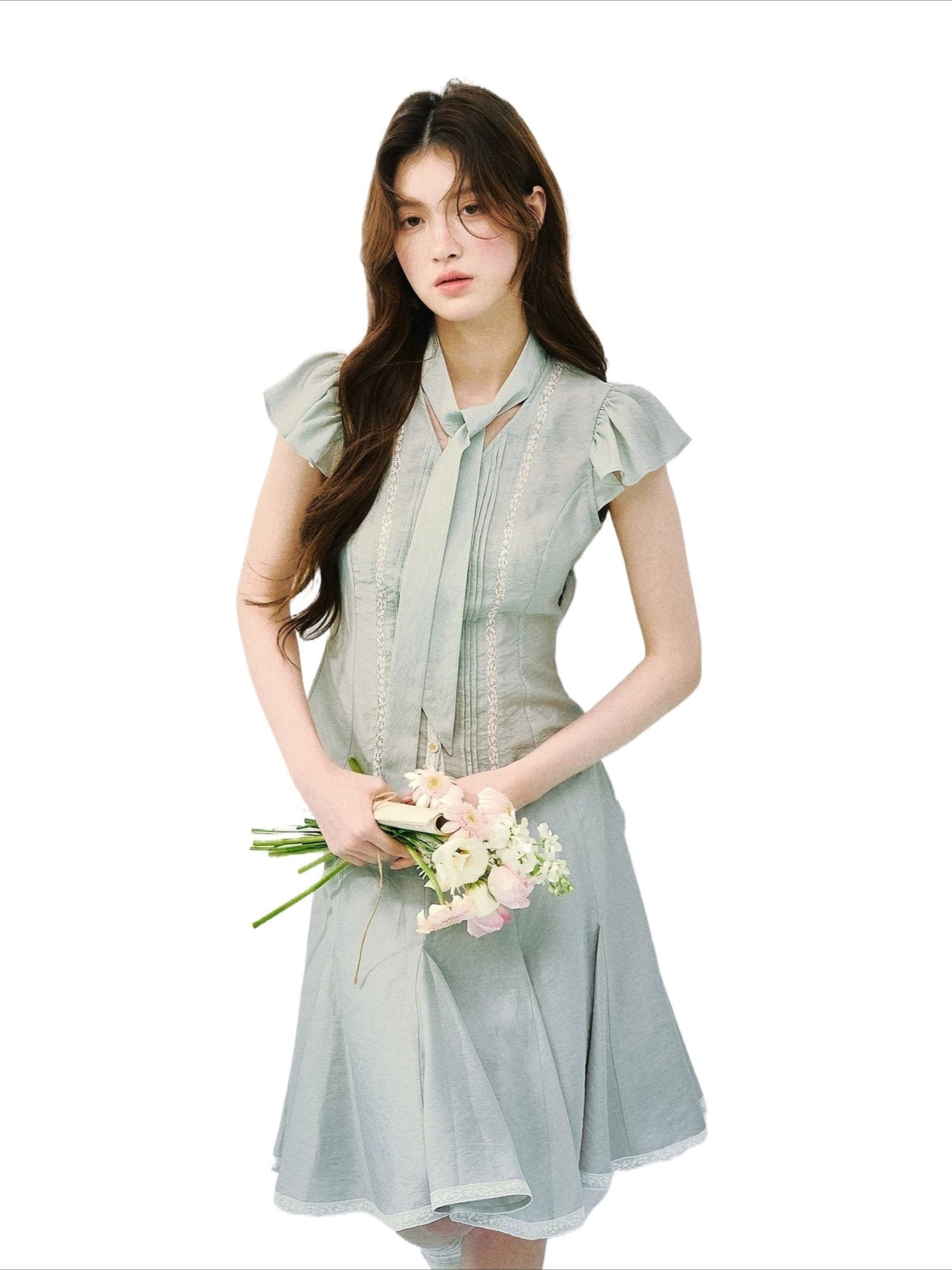 Silk Tie Blouse &amp; Skirt Set