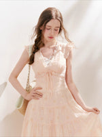 Apricot Orange Eyelet Tiered Dress