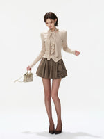 Textured Wool Blend Ruffle Mini Skirt