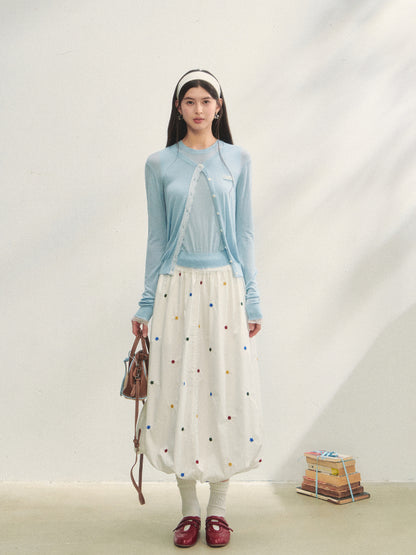 White Heavy-duty Floral Embroidered Midi Skirt