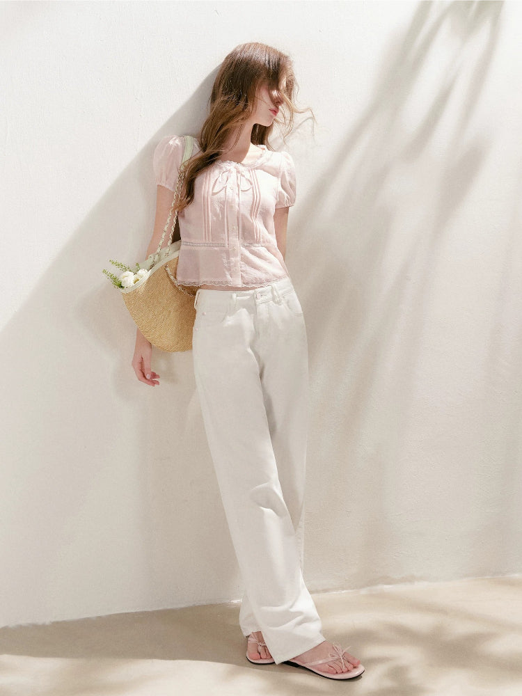 Pink Lace Pleated Shirt
