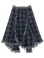 Asymmetric Ruffle Plaid Midi Skirt
