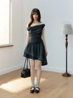 Deep Gray Asymmetric Fitted Dress