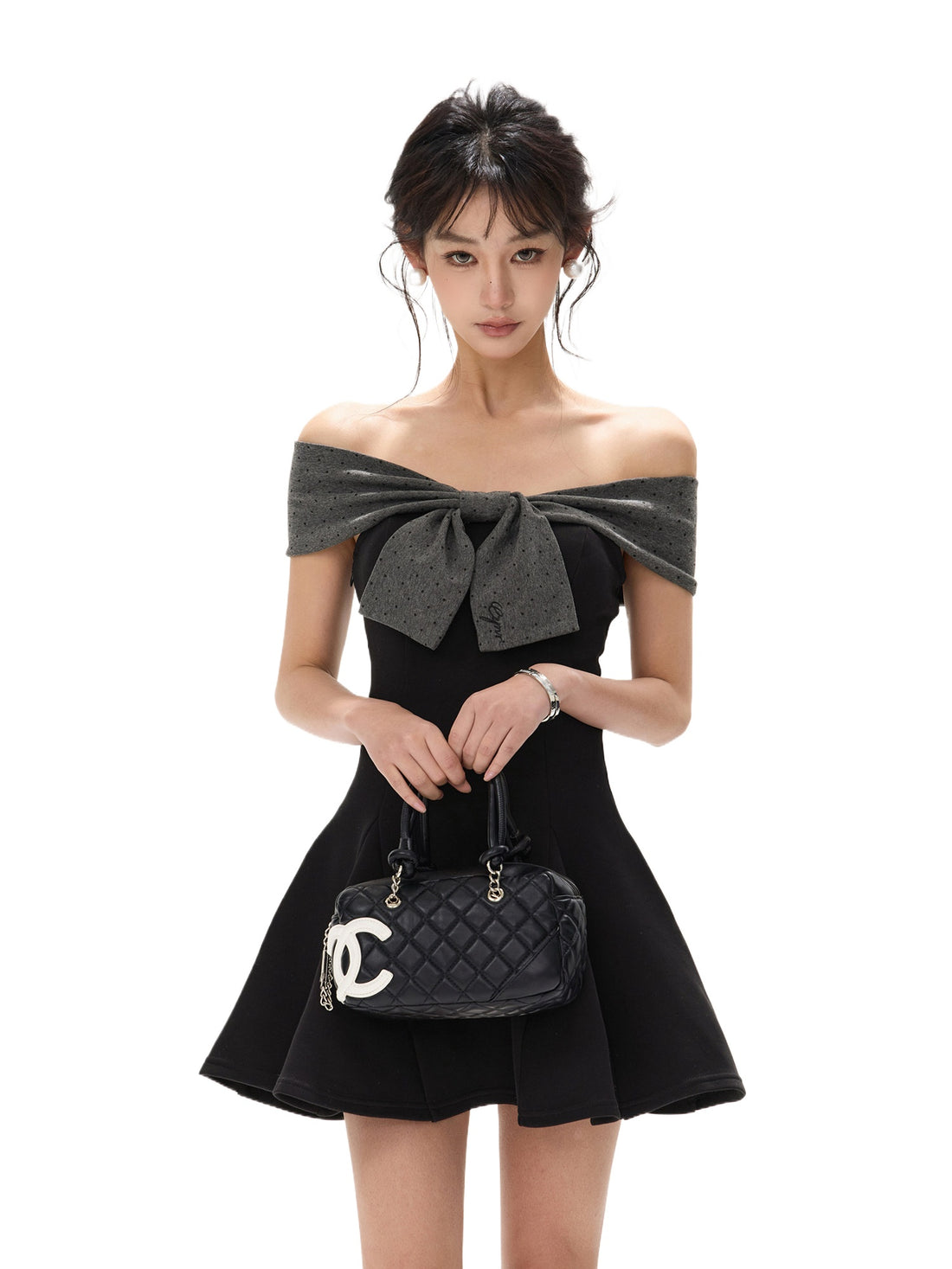 Black Bow Off-Shoulder Dress