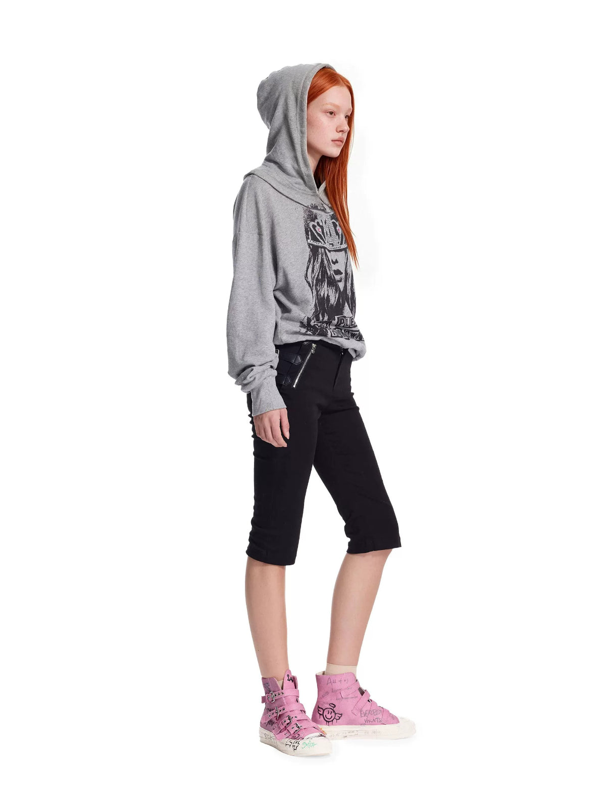 Distressed Graffiti Cotton Canvas Sneakers