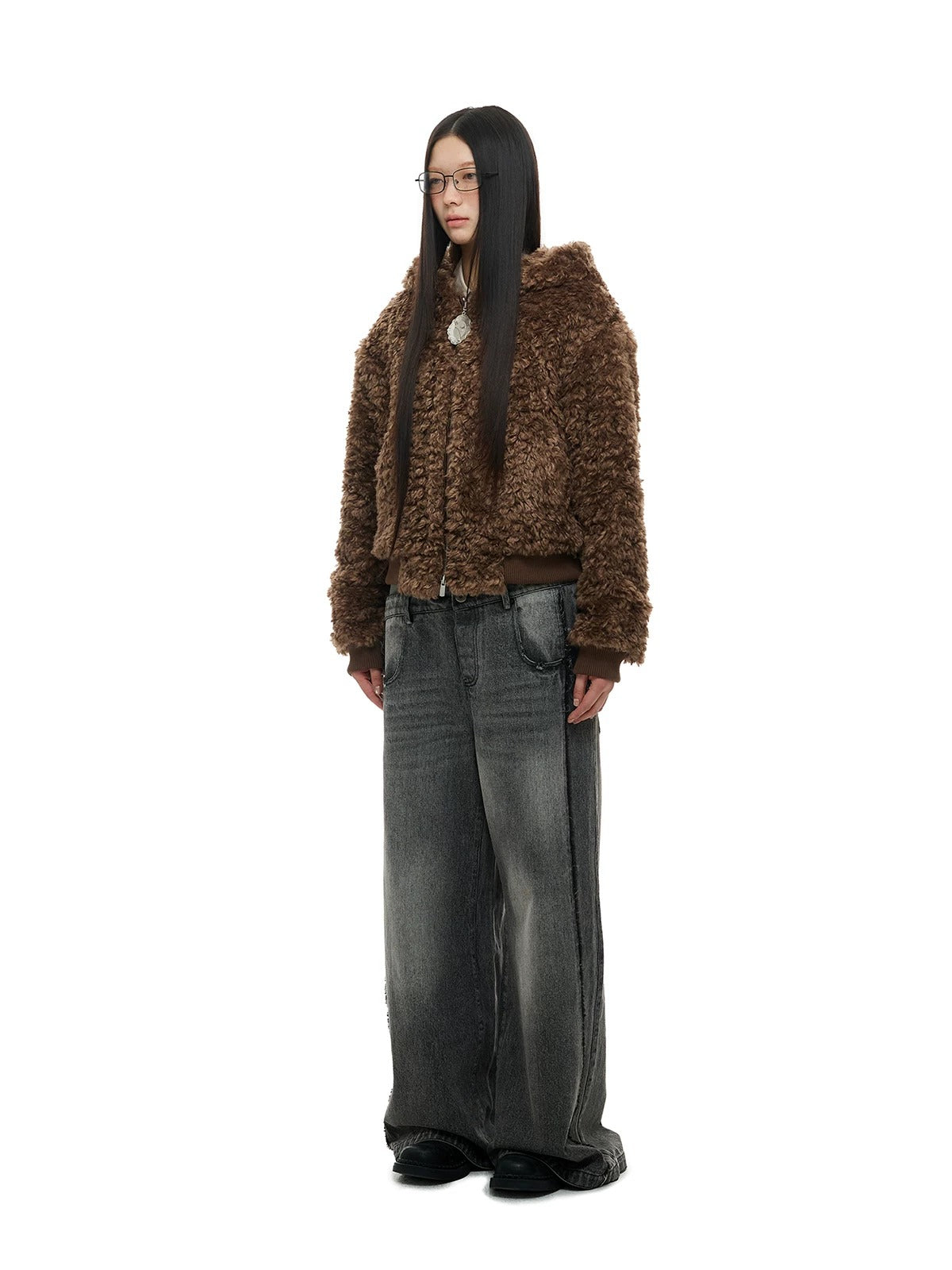 Faux Wool Hooded Short Coat