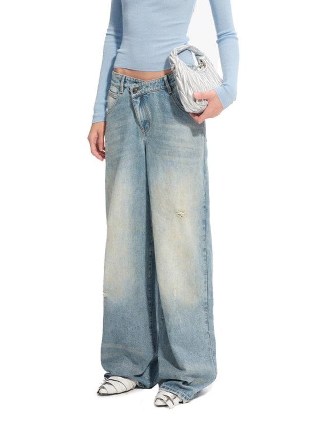 Leather-Trim Low-Rise Jeans