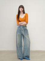 3D Rhinestone Wide-Leg Denim Pants