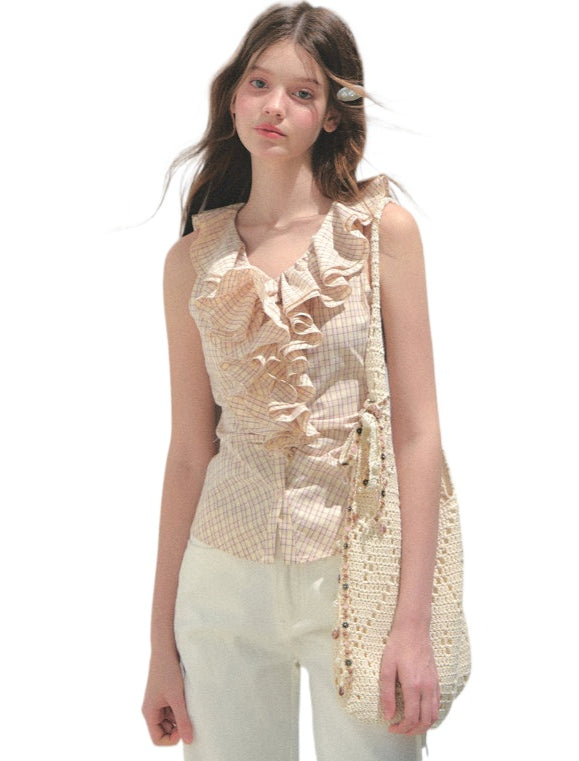 Sleeveless Checkered Top Vest