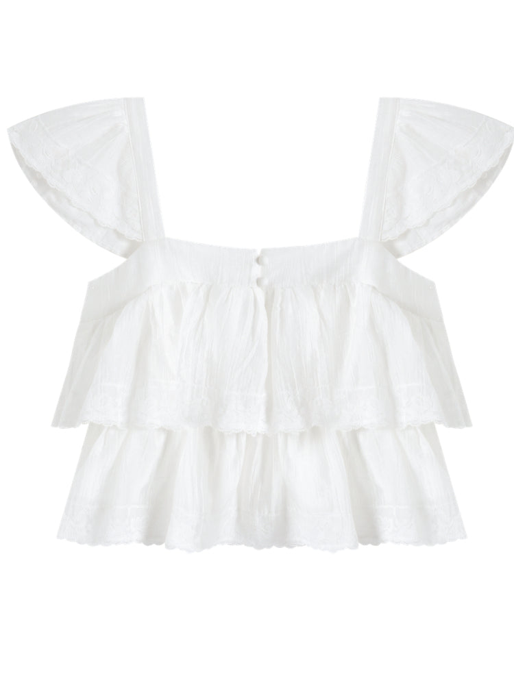 Soft Flutter Sleeve Blouse &amp; Skirt Set